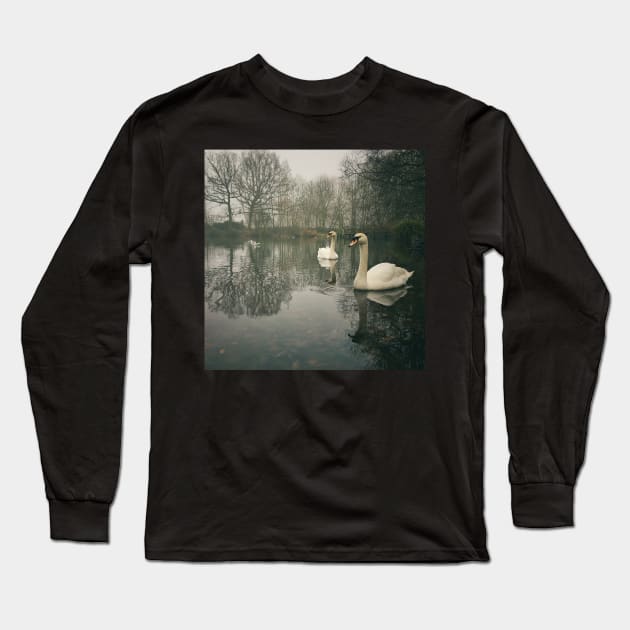 Swan Lake, Wandsworth Common Long Sleeve T-Shirt by Ludwig Wagner